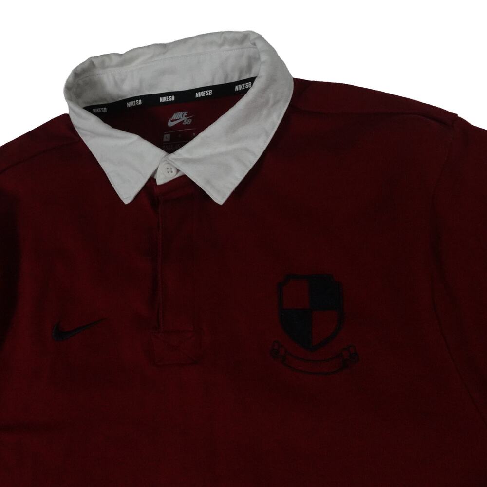 Nike SB Rugby Polo Long Sleeve Crest Skate Board Maroon Red Shirt Men's Large